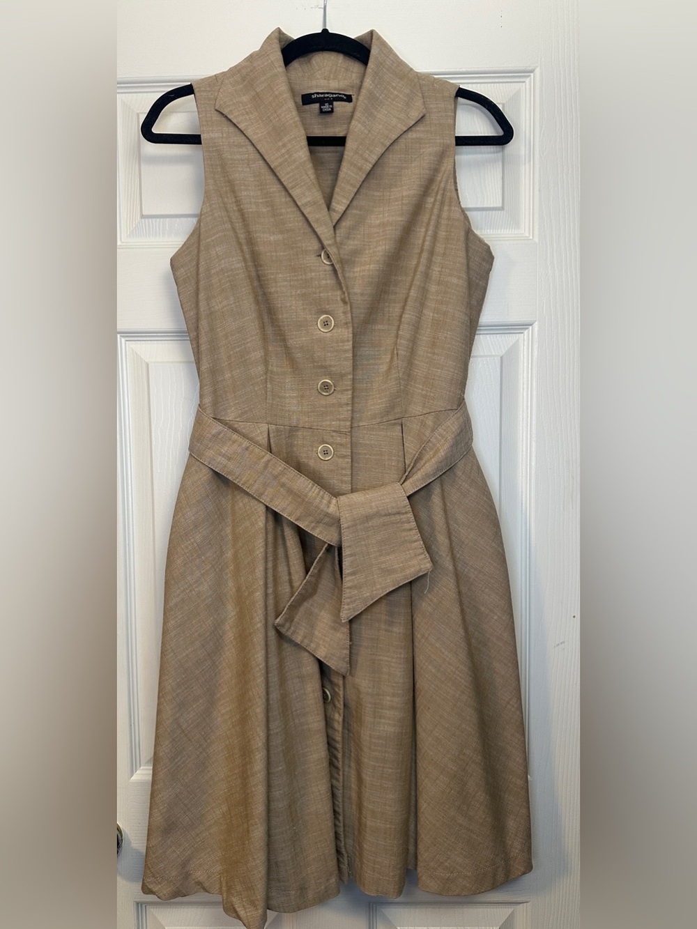 Vintage Sharagano Sleeveless Belted Shirt Dress – Size 10